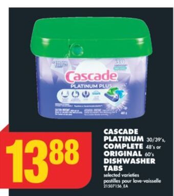 No Frills Cascade platinum, 30/39's, complete, 48's or original, 60's dishwasher tabs offer