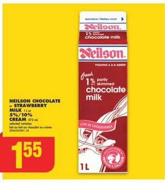 No Frills Neilson chocolate or strawberry milk, 1 l or 5%/10% cream, 473 ml offer