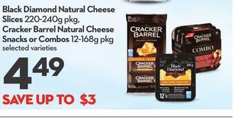 Longo's Black diamond natural cheese slices 220-240g pkg, cracker barrel natural cheese snacks or combos 12-168g pkg offer