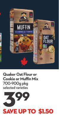 Longo's Quaker oat flour or cookie or muffi n mix offer