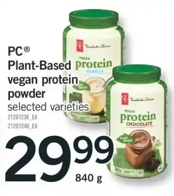Fortinos PC plant-based vegan protein powder offer