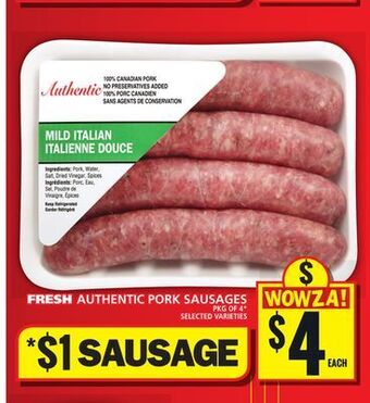 Food Basics Fresh authentic pork sausages offer