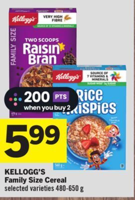 Foodland Kellogg's family size cereal selected varieties 480-650 g offer