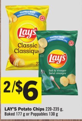 Foodland Lay's potato chips 220-235 g baked 177 g or poppables 130 g offer