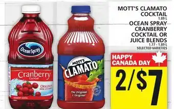 Food Basics Mott's clamato cocktail or ocean spray cranberry cocktail or juice blends offer