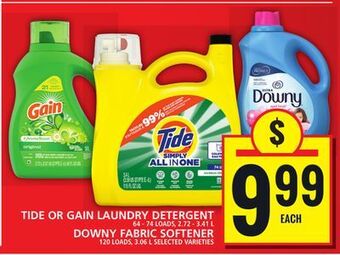 Food Basics Tide or gain laundry detergent or downy fabric softener offer