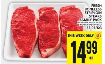 Food Basics Fresh boneless striploin steaks family pack offer