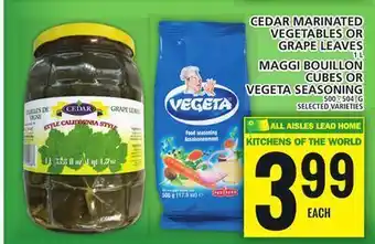 Food Basics Cedar marinated vegetables or grape leaves or maggi bouillon cubes or vegeta seasoning offer