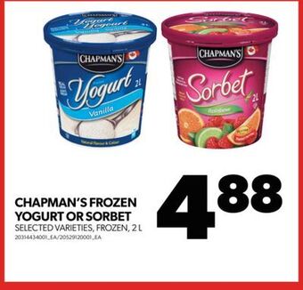 Real Canadian Superstore Chapman's frozen yogurt or sorbet, 2 l offer
