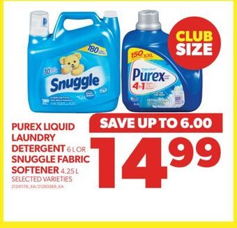 Real Canadian Superstore Purex liquid laundry detergent 6 l or snuggle fabric softener 4.25 l offer