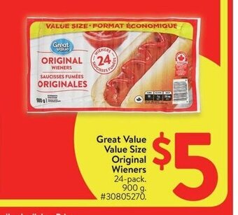 Walmart Great Value Value Size Original Wieners offer