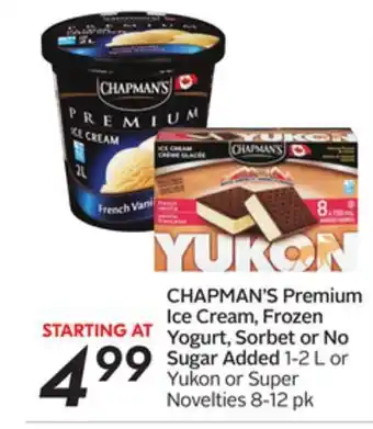 Sobeys Chapman's premium ice cream, frozen yogurt, sorbet or no sugar offer