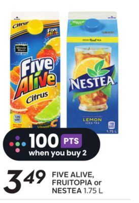 Sobeys Five alive, fruitopia or nestea offer