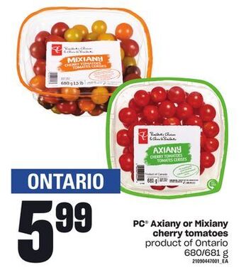 Independent Grocer Pc® axiany or mixiany cherry tomatoes, 680/681 g offer