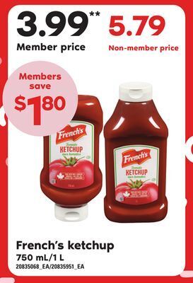 Independent Grocer French's ketchup, 750 ml/1 l offer