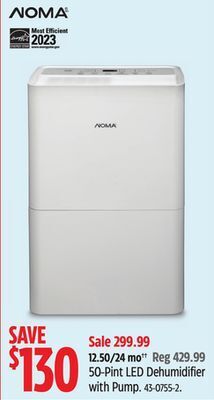 Canadian Tire Noma 50-pint led dehumidifier with pump offer