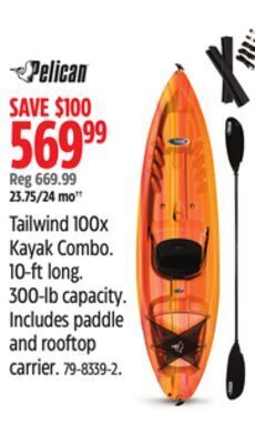 Canadian Tire Pelican tailwind 100x kayak combo offer