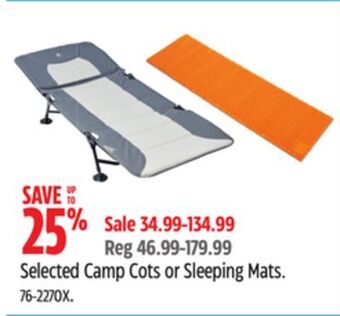 Canadian Tire Yukon gear selected camp cots or sleeping mats offer