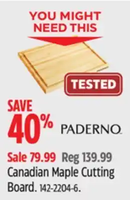 Canadian Tire Paderno canadian maple cutting board offer