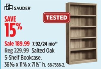 Canadian Tire Sauder salted oak 5-shelf bookcase offer