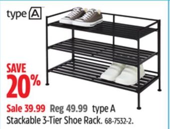 Canadian Tire Type a stackable 3-tier shoe rack offer
