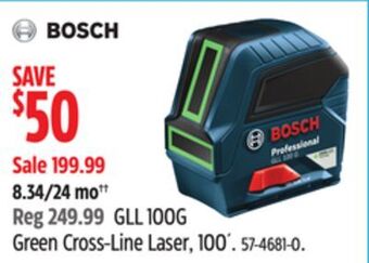 Canadian Tire Bosch gll 100g green cross-line laser, 100 offer