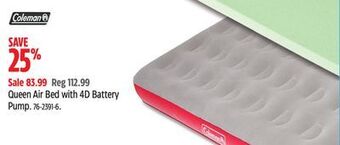 Canadian Tire Coleman queen air bed with 4d battery pump offer