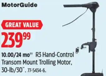 Canadian Tire Motorguide r3 hand-control transom mount trolling motor, 30-lb/30˝ offer