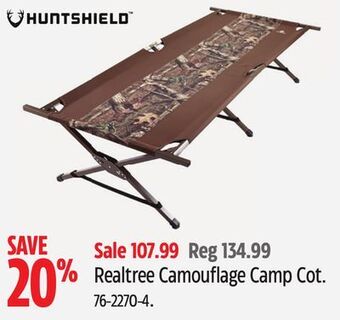 Canadian Tire Huntshield realtree camouflage camp cot offer