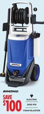 Canadian Tire Simoniz 2050 psi 1.5 gpm corded cold water wheeled brushed electric pressure washer w/ foam blaster offer