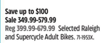 Canadian Tire Raleigh selected raleigh and supercycle adult bikes offer
