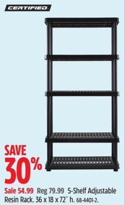 Canadian Tire Certified 5-shelf adjustable resin rack offer