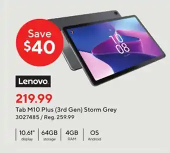 Staples Lenovo tab m10 plus (3rd gen) grey offer