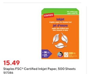 Staples Staples fsc-certified inkjet paper 500 sheets offer