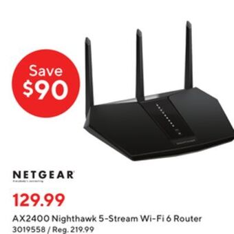 Staples Netgear ax2400 nighthawk 5-stream wi-fi 6 router offer