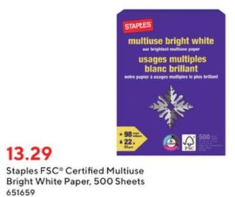 Staples Staples fsc-certified multiuse bright white paper 500 sheets offer