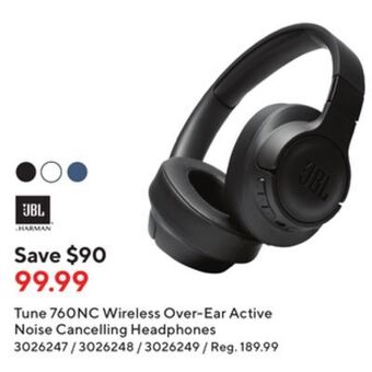 Staples Jbl tune 760nc wireless over-ear active noise cancelling headphones offer