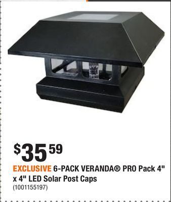 Home Depot Exclusive 6-pack veranda® pro pack 4 x 4 led solar post caps offer
