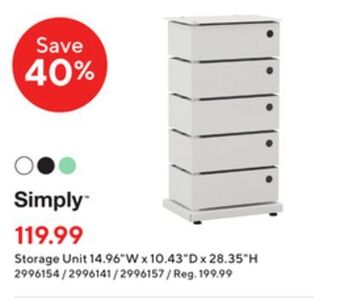 Staples Simply storage unit 14.96w x 10.43d x 28.35h offer