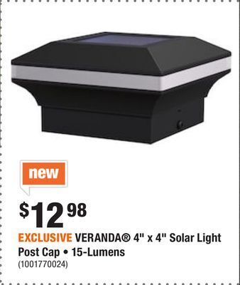 Home Depot Exclusive veranda® 4 x 4 solar light post cap • 15-lumens offer