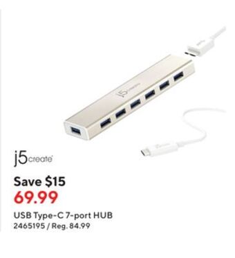Staples J5create usb type-c 7-port hub offer