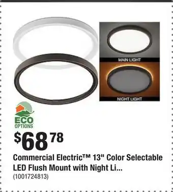 Home Depot Commercial electric™ 13 color selectable led flush mount with night light feature offer