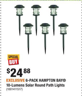 Home Depot Exclusive 6-pack hampton bay® 10-lumens solar round path lights offer