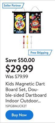 Walmart Kids magnetic dart board set, double-sided dartboard indoor outdoor game, with 6 safe magnetic darts, clown pattern, hanging offer