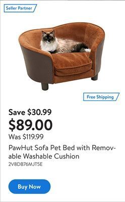 Walmart Pawhut sofa pet bed with removable washable cushion offer