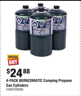 Home Depot 4-pack bernzomatic camping propane gas cylinders offer