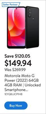 Walmart Motorola moto g power (2022) 64gb 4gb ram | unlocked smartphone open box offer