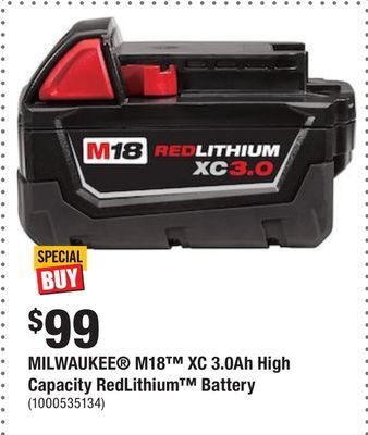 Home Depot Milwaukee® m18™ xc 3.0ah high capacity redlithium™ battery offer