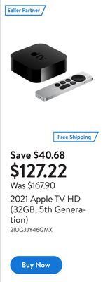Walmart 2021 apple tv hd (32gb, 5th generation) offer