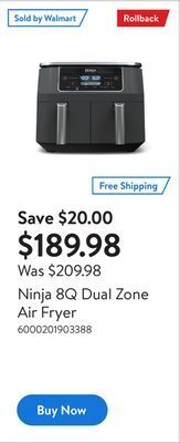 Walmart Ninja 8q dual zone air fryer offer